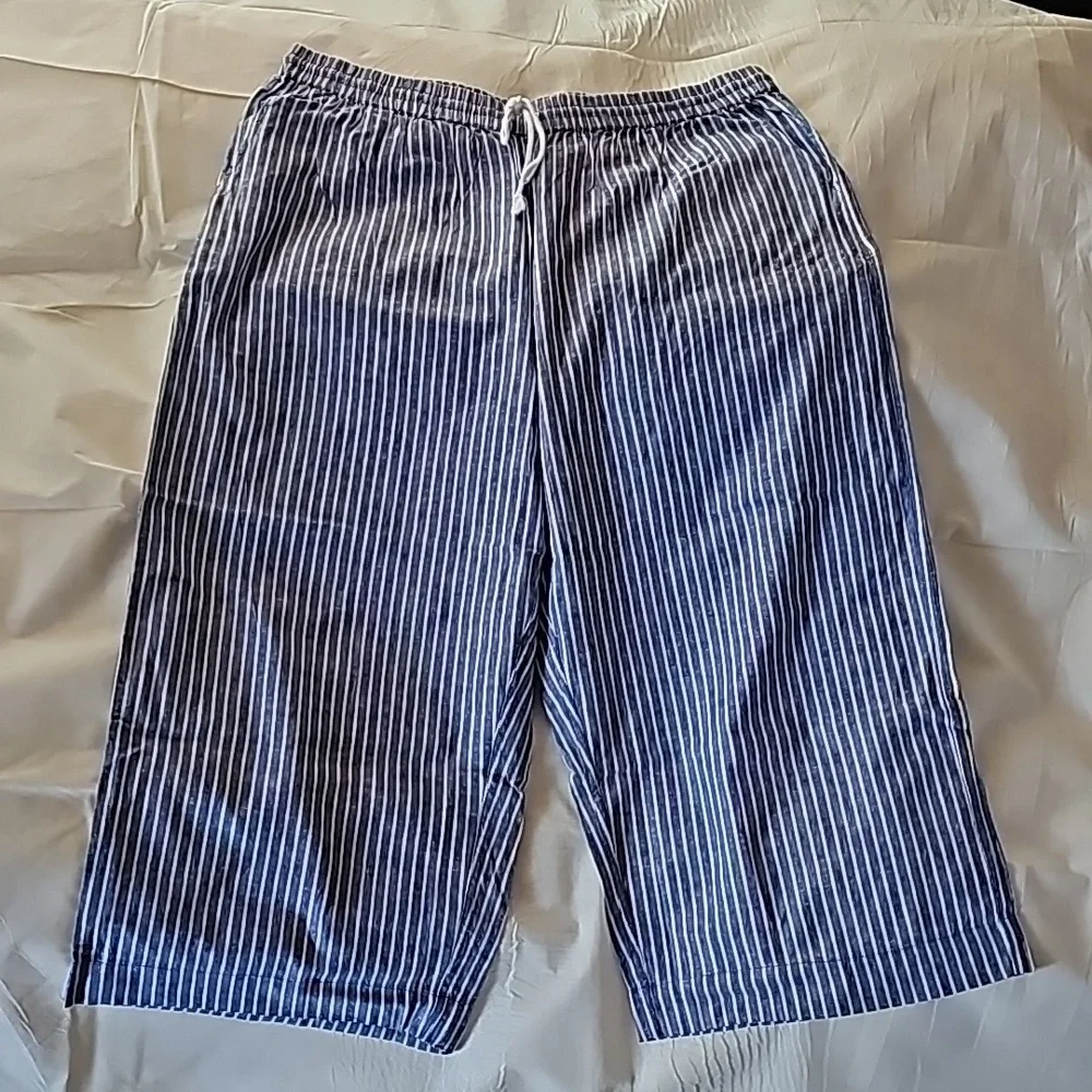 BeachLunchLounge Cropped Linen Striped Pants Size XXL - Picture 3 of 15